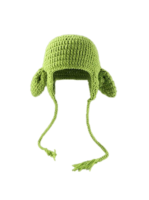 Big Ear Pig Green Kawaii Fashion Versatile Funny Childlike Warm Winter Ear Protection Windproof Woolen Yarn Hat