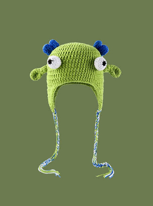 Blue Ears Big Fish Head Kawaii Fashion Funny Childlike Warm Winter Ear Protection Windproof Green Woolen Yarn Hat