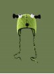 Funny Green Bulging Eyes Aggrieved Monster Childlike Kawaii Fashion Ear Protection Cycling Wool Tassel Hat