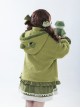 Winter Frog Series Ruffles Grass Green Bowknot Childlike Kawaii Fashion Lambswool Hooded Coat Skirt Brooch Set