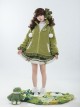 Winter Frog Series Ruffles Grass Green Bowknot Childlike Kawaii Fashion Lambswool Hooded Coat Skirt Brooch Set