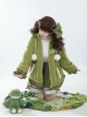 Winter Frog Series Ruffles Grass Green Bowknot Childlike Kawaii Fashion Lambswool Hooded Coat Skirt Brooch Set