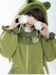 Winter Frog Series Ruffles Grass Green Bowknot Childlike Kawaii Fashion Lambswool Hooded Coat Skirt Brooch Set