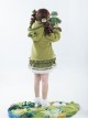 Winter Frog Series Ruffles Grass Green Bowknot Childlike Kawaii Fashion Lambswool Hooded Coat Skirt Brooch Set