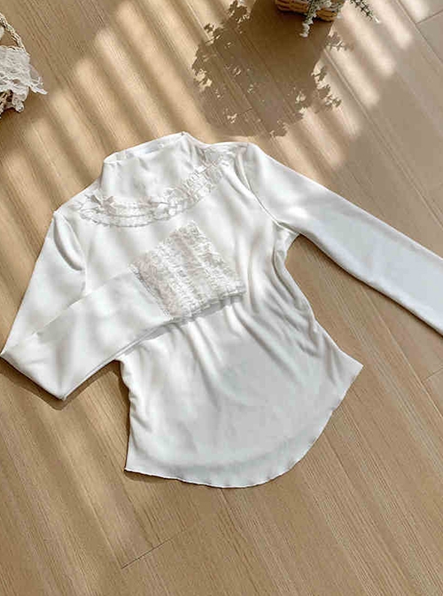 Winter Frog Series Ruffles Yarn Cuff Sweet Cute Kawaii Fashion Long Sleeves Knitted Inner Shirt