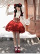 As You Wish Series New Year Festive Chinoiserie Red Sweet Lolita Short Overalls Skirt Shirt Plush Glowing Tassel Vest Set