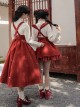 As You Wish Series New Year Festive Chinoiserie Red Sweet Lolita Short Overalls Skirt Shirt Plush Glowing Tassel Vest Set