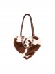 Love Crit Series Leopard Brown Brindle Chain Cute Hottie Sweet Lolita Plush Heart Shape Bag