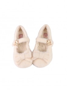 Hug Bear Plush Version Series Soft Fall Winter Cute Bowknot Sweet Lolita Comfortable Low Heels Mary Jane Shoes