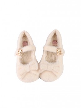 Hug Bear Plush Version Series Soft Fall Winter Cute Bowknot Sweet Lolita Comfortable Low Heels Mary Jane Shoes