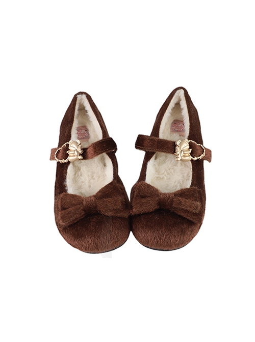 Hug Bear Plush Version Series Soft Fall Winter Cute Bowknot Sweet Lolita Comfortable Low Heels Mary Jane Shoes