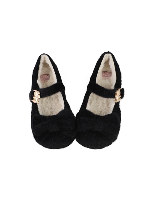 Hug Bear Plush Version Series Soft Fall Winter Cute Bowknot Sweet Lolita Comfortable Low Heels Mary Jane Shoes