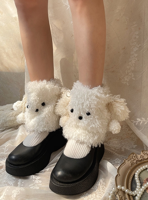 Autumn Winter Japanese Style Cute Lamb Wool Kawaii Fashion Cartoon Big Eared Puppy Lolita Leg Covers