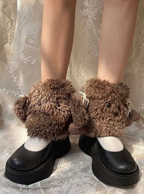 Autumn Winter Japanese Style Cute Lamb Wool Kawaii Fashion Cartoon Big Eared Puppy Lolita Leg Covers