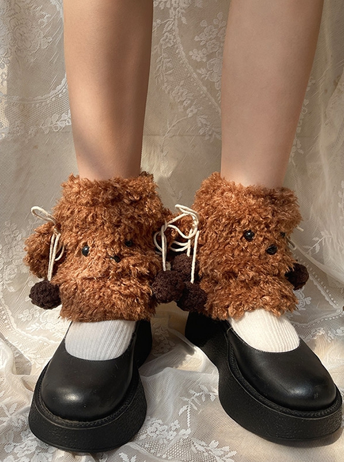 Autumn Winter Japanese Style Cute Lamb Wool Kawaii Fashion Cartoon Big Eared Puppy Lolita Leg Covers