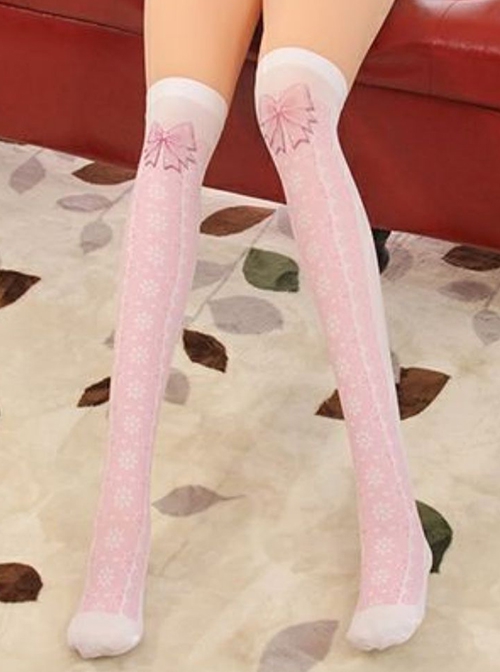 Japanese Style Princess Cute Sweet Lolita Bowknot Snowflake Pattern Velvet Knee High Socks