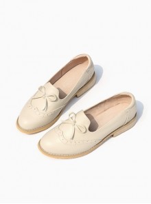 British Style Apricot Classic Lolita Cowhide Soft Sole Comfortable Daily Casual Leather Shoes