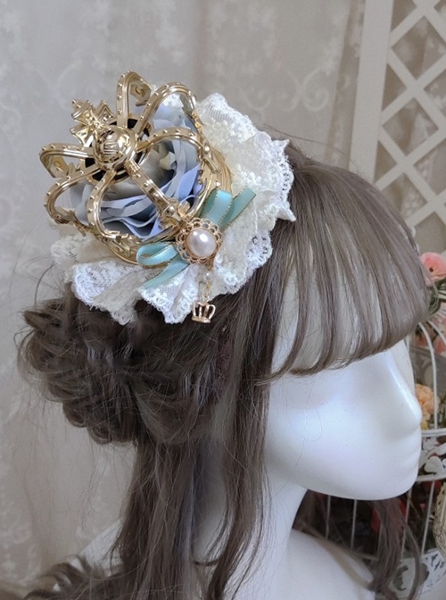 European Retro Gorgeous Noble Palace Style Pearl Bowknot Classic Lolita Headdress Hairpin Crown