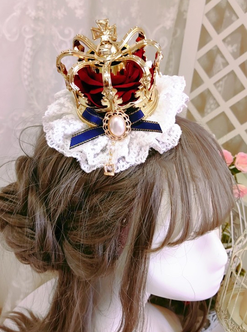 European Retro Gorgeous Noble Palace Style Pearl Bowknot Classic Lolita Headdress Hairpin Crown