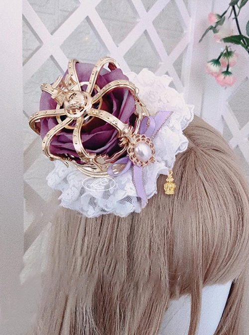 European Retro Gorgeous Noble Palace Style Pearl Bowknot Classic Lolita Headdress Hairpin Crown