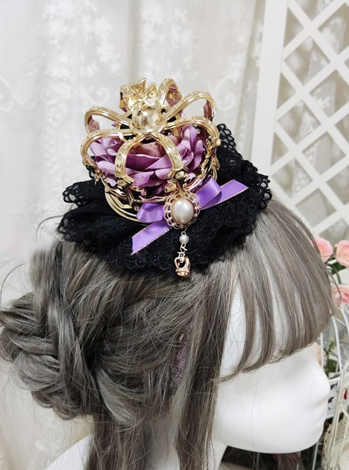 European Retro Gorgeous Noble Palace Style Pearl Bowknot Classic Lolita Headdress Hairpin Crown