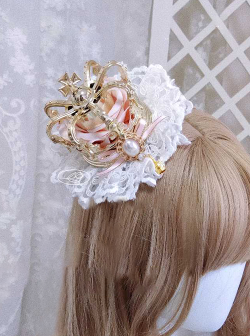 European Retro Gorgeous Noble Palace Style Pearl Bowknot Classic Lolita Headdress Hairpin Crown