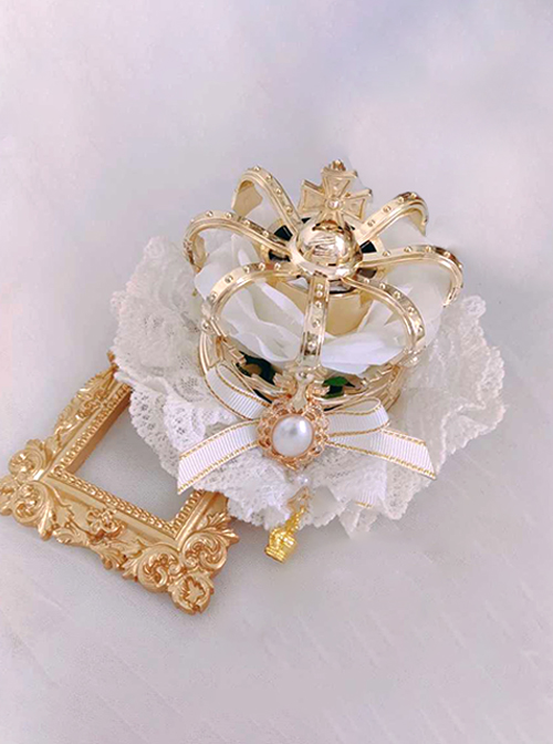 European Retro Gorgeous Noble Palace Style Pearl Bowknot Classic Lolita Headdress Hairpin Crown