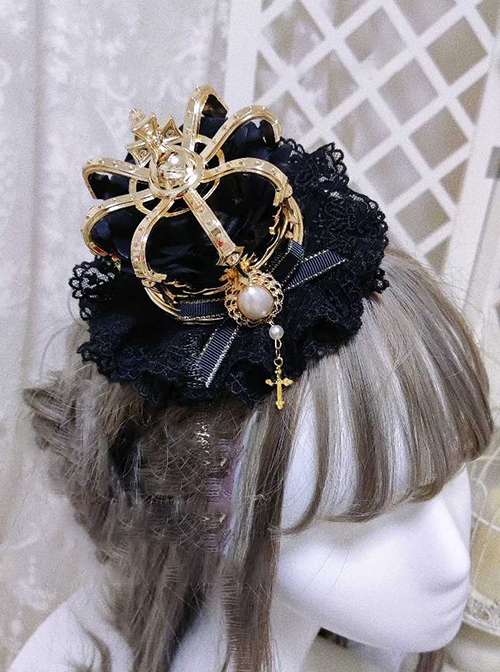 European Retro Gorgeous Noble Palace Style Pearl Bowknot Classic Lolita Headdress Hairpin Crown