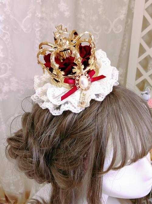 European Retro Gorgeous Noble Palace Style Pearl Bowknot Classic Lolita Headdress Hairpin Crown