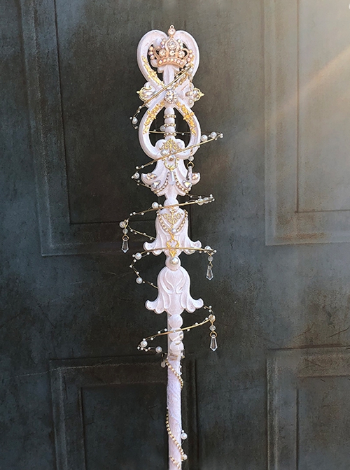 Handmade Classic Lolita Palace Rococo Style Angel Platinum Bride Holy Girl Tea Party Witch Staff Cane