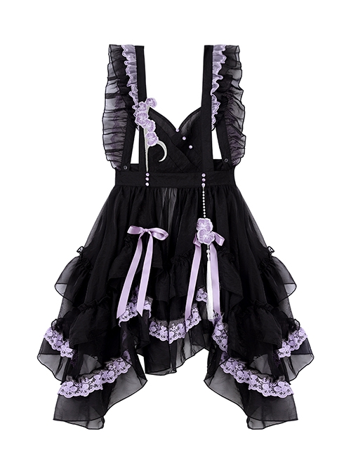 Butterfly Orchid Garden Series Chinoiserie Purple Classic Lolita Cover Up Apron Tassel Long Sleeve Dress Set