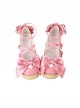 Cream Satin Series Bowknot Straps Patent Leather Sweet Lolita Cute Round Toe Wood Grain Platform Shoes