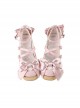 Cream Satin Series Bowknot Straps Patent Leather Sweet Lolita Cute Round Toe Wood Grain Platform Shoes