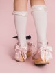 Cream Satin Series Bowknot Straps Patent Leather Sweet Lolita Cute Round Toe Wood Grain Platform Shoes