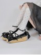 Cream Satin Series Bowknot Straps Patent Leather Sweet Lolita Cute Round Toe Wood Grain Platform Shoes