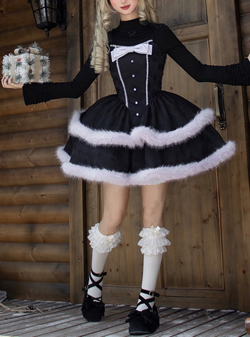 Winter Wish Series Fall Winter Christmas Sweet Lolita Plush Fur Edges Tighten Waist Sleeveless Dress