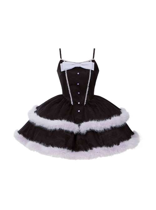 Winter Wish Series Fall Winter Christmas Sweet Lolita Plush Fur Edges Tighten Waist Sleeveless Dress