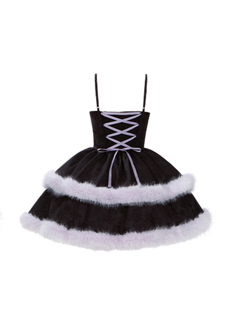 Winter Wish Series Fall Winter Christmas Sweet Lolita Plush Fur Edges Tighten Waist Sleeveless Dress