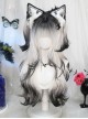 Tears Series Cool Black White Gradient Highlight Long Curly Hair Straight Bangs Sweet Lolita Wig