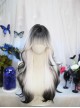 Tears Series Cool Black White Gradient Highlight Long Curly Hair Straight Bangs Sweet Lolita Wig