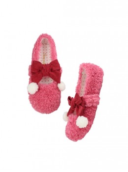 Meow Candy Series Fall Winter Cute Polar Fleece Plush Fur Bowknot Sweet Lolita Mary Jane Shoes