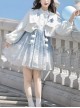 Snow Dragon Story Series Improved Sweet Lolita Fall Winter Daily Woolen Short Coat Blue Snowflake Dress Set