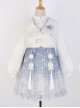 Snow Dragon Story Series Improved Sweet Lolita Fall Winter Daily Woolen Short Coat Blue Snowflake Dress Set