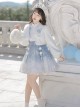 Snow Dragon Story Series Improved Sweet Lolita Fall Winter Daily Woolen Short Coat Blue Snowflake Dress Set