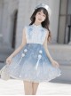 Snow Dragon Story Series Improved Sweet Lolita Fall Winter Daily Woolen Short Coat Blue Snowflake Dress Set