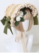 Elegant Forest Girl Artificial Rose Hairpin Side Bowknot Classic Lolita Flat Straw Lace Sun Hat