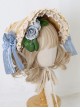 Elegant Forest Girl Artificial Rose Hairpin Side Bowknot Classic Lolita Flat Straw Lace Sun Hat