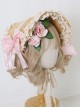 Elegant Forest Girl Artificial Rose Hairpin Side Bowknot Classic Lolita Flat Straw Lace Sun Hat