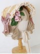 Elegant Forest Girl Artificial Rose Hairpin Side Bowknot Classic Lolita Flat Straw Lace Sun Hat