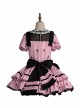 Doll Theater Series Fairytale Style Black Pink Lace Bowknot Sweet Lolita Retro Apron Puff Sleeves Printed Dress